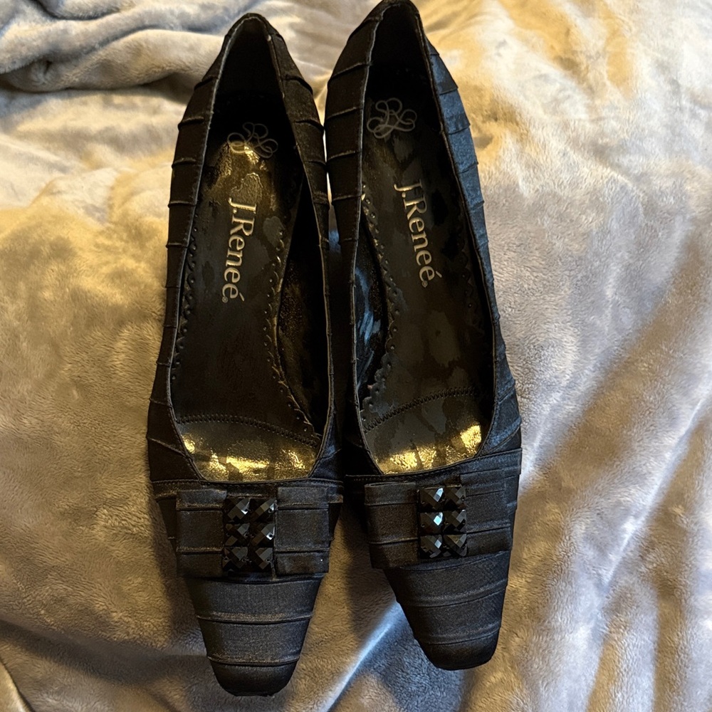 J. Reneé Black Satin Pointed Toe with Bow Accent